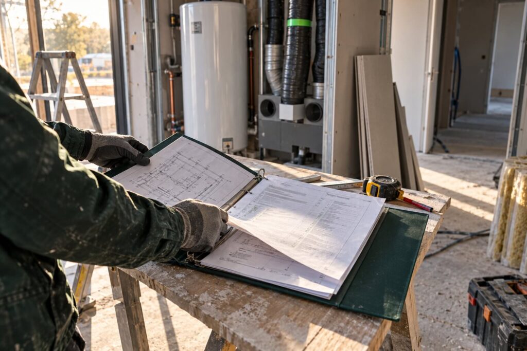 Vérification des équipements d'une maison individuelle neuve avant l'attestation RE2020 de fin de travaux