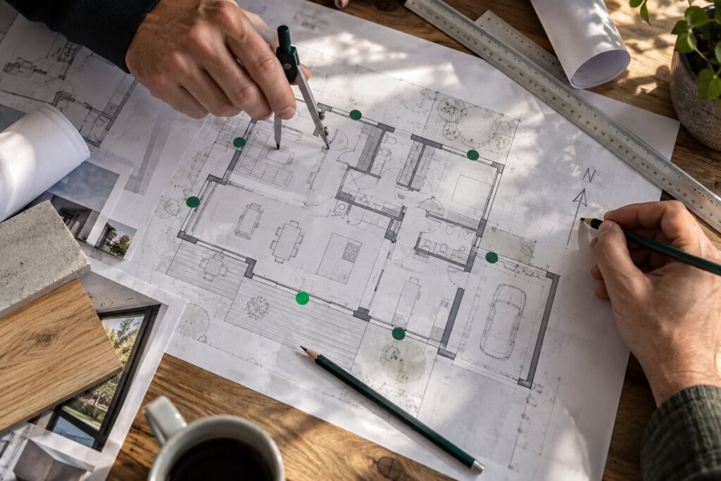 Orientation des baies repérée sur le plan d'une maison pour choisir leur facteur solaire Sw
